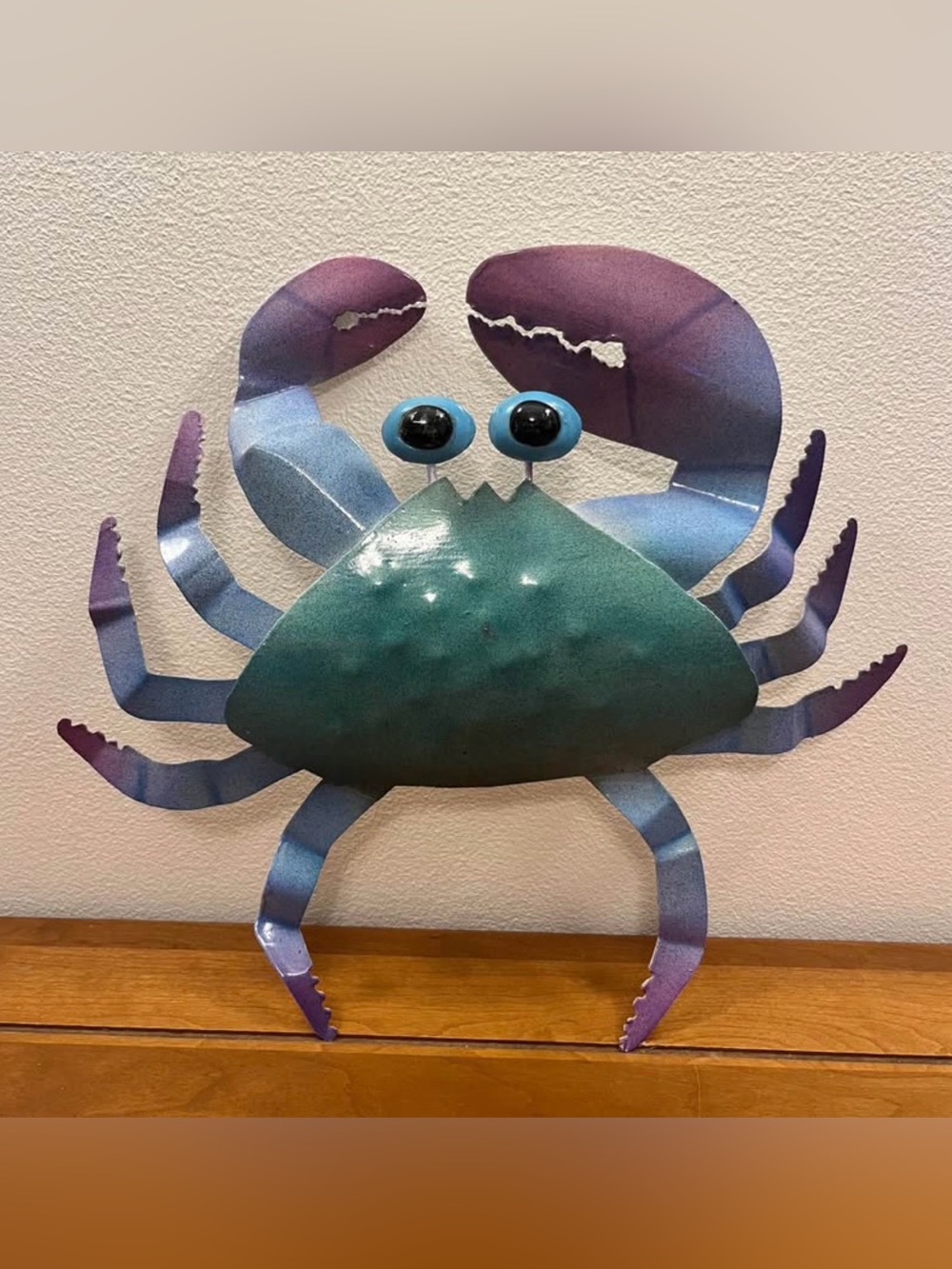 Colorful blue & green metal crab wall mounted art decor